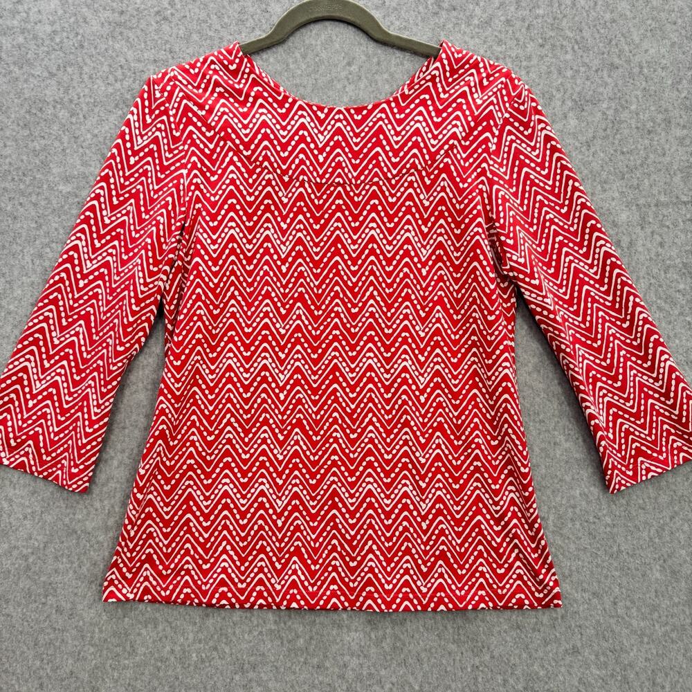 J. McLaughlin Catalina Cloth Knit Top Sz S Pink Chevron Dot Print Coastal Beach